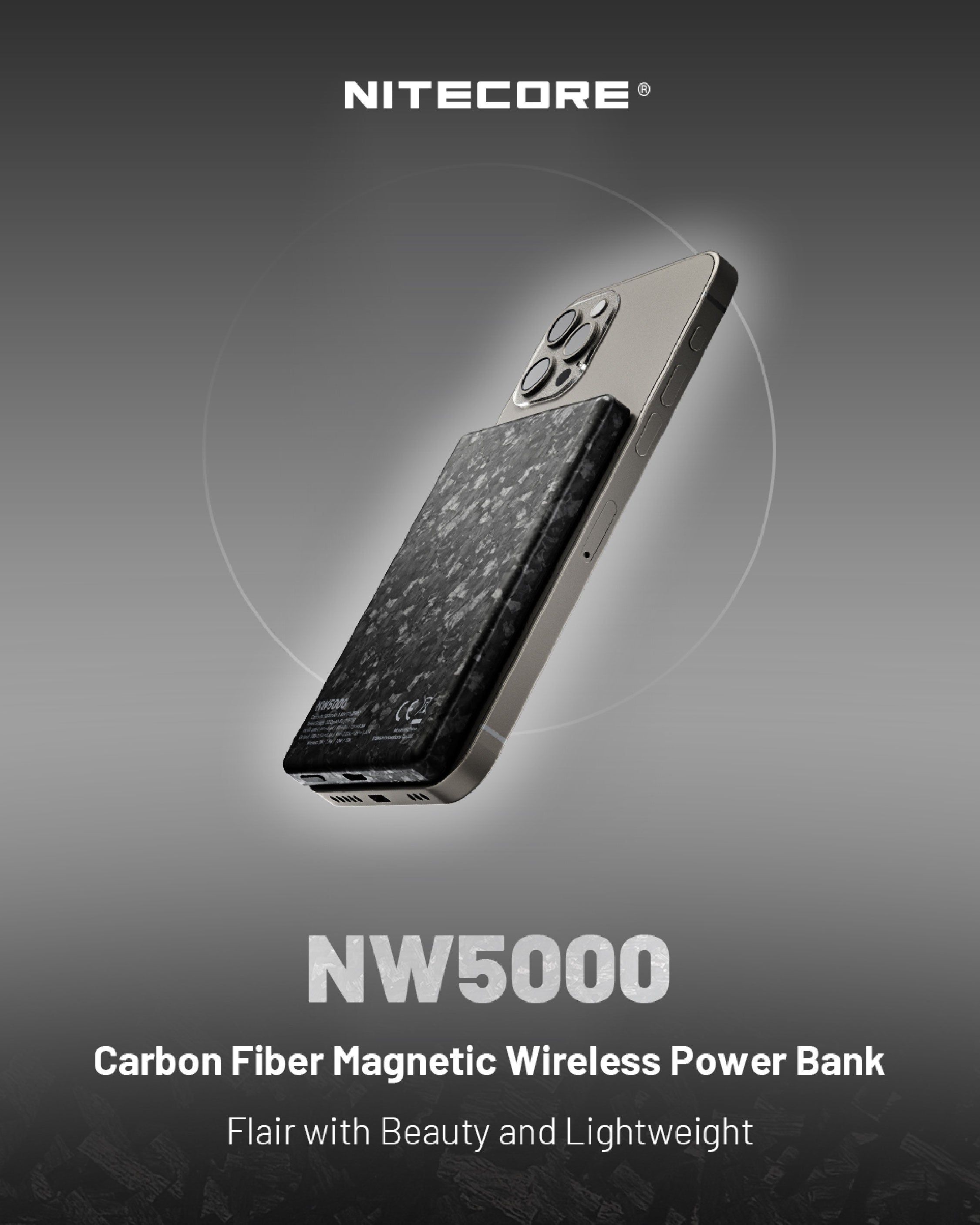 Nitecore - NW5000 Power Bank - Magnético Inalámbrico en Fibra de Carbono